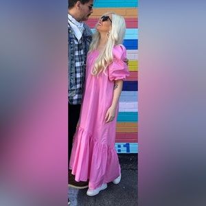 H&M Barbie core LoveShackFancy inspired puff sleeve dress